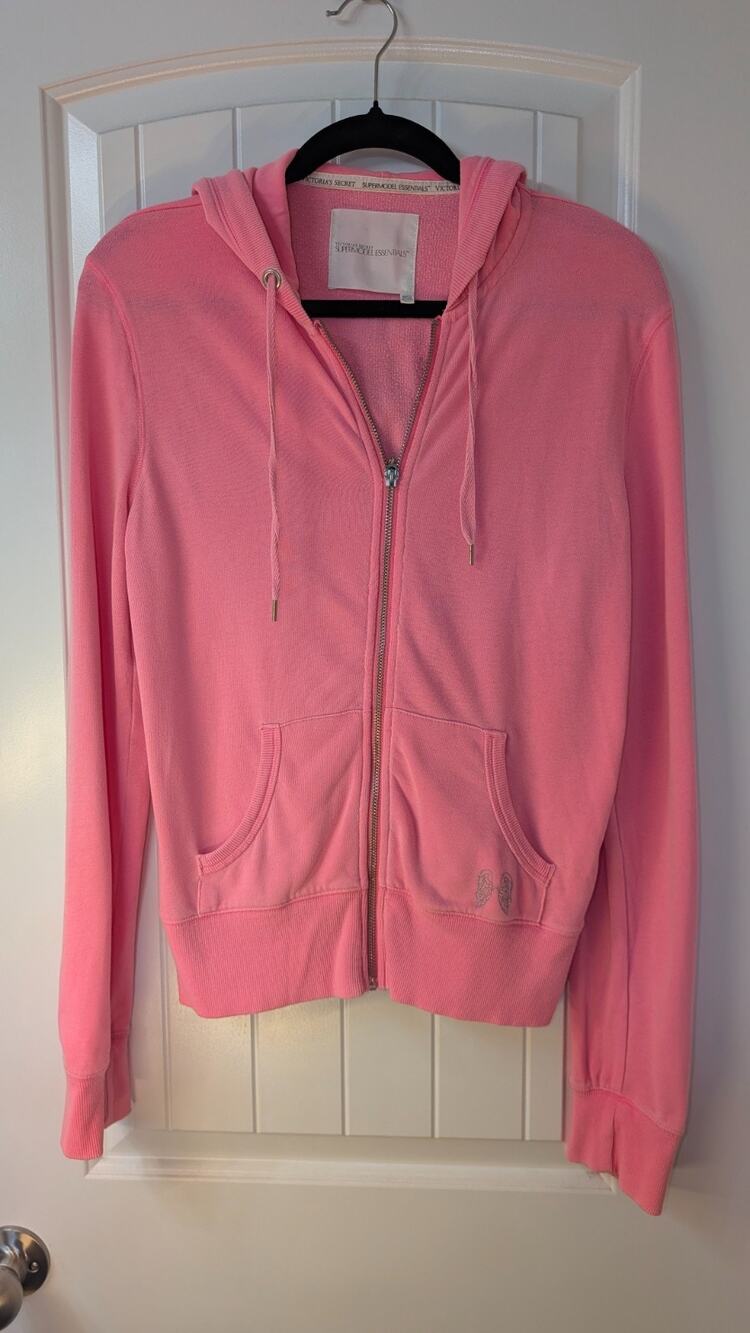 Y2K Victoria’s Secret Supermodel Essential Hoodie Zip Angel Wing Bling Pink S